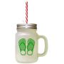 Green Slipper Image Frosted Glass Mason Jar With Straw