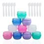 10 Pack Small Plastic Travel Containers for Toiletries,Sonku TSA Approved Empty Leakproof Refillable Mini Cosmetic Makeup Jars 20ml Per Piece with 10 Pack Mini Spatulas for Cream,Slime and Samples