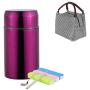 Food flask Food Jar with Folding Spoon Storage Bag Insulated 304 Stainless Steel Multi-Purpose for Food Hot 1L