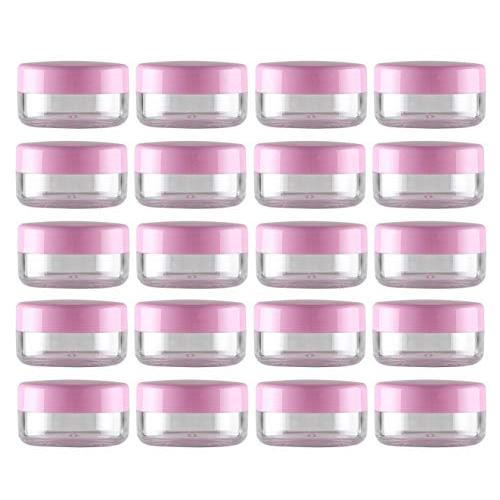 24PCS Portable Refillable Plastic Clear Makeup Eye Cream Lotion Bottles With Pink Lid Cosmetic Sample Travel Packing Jar Pots Eyeshadow Nail Powder Small Jewelry Storage Containers(15G/0.5oz)