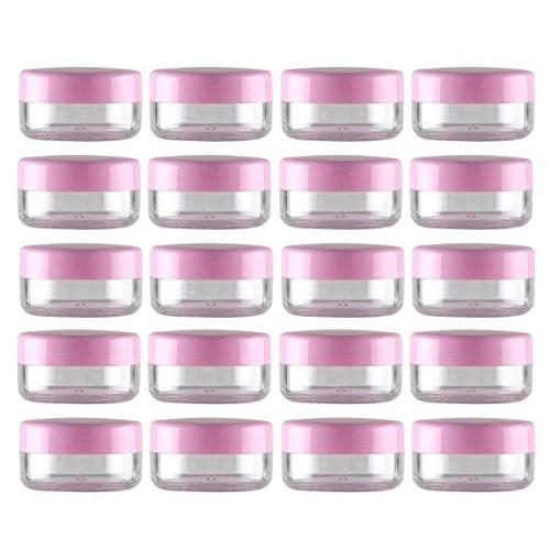 24PCS Portable Refillable Plastic Clear Makeup Eye Cream Lotion Bottles With Pink Lid Cosmetic Sample Travel Packing Jar Pots Eyeshadow Nail Powder Small Jewelry Storage Containers(15G/0.5oz)