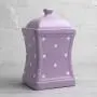 Bocal en céramique artisanal violet et blanc motifs pois 900ml / 31.5oz avec couvercle | Bocal de cuisine, bocal à biscuits, cadeau d’amitié.