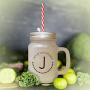 Green Alphabet J, Jam Jar Jump Job Juice Frosted Glass Mason Jar With Straw