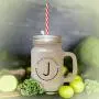 Forest GreenAlphabet J, Jam Jar Jump Job Juice Frosted Glass Mason Jar With Straw