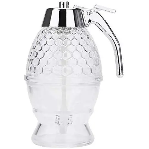 Eduton Auslauf-Glasflasche Honigbehälter Metall-Standhalter für Bienen-Tropfen, Sirup, Saft – Klare Behälter (Transparent)