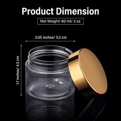 16 Pieces 60 ml/ 2 oz Round Clear Leak Proof Plastic Container Jars with Gold Lids Plastic Slime Jars Empty Slime Storage Containers Refillable Storage Favor Jars for Travel Cosmetic Lotion Creams