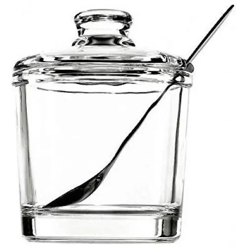 Classic Clear Glass Sugar Bowl Salt Spice Pot Pepper Storage Jar Seasoning Pot Container Condiment Box with Lid and Spoon for Home Kitchen