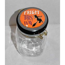 25 Home Decor New 8"&quotFright This Way Witch on her Broom Air Tight Ceramic Hinged Lid & Glass Canister Storage Jar