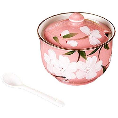 Ceramics Japanese Sakura Sugar Salt Pepper Storage Jar Seasoning Pot with Lid And Spoon