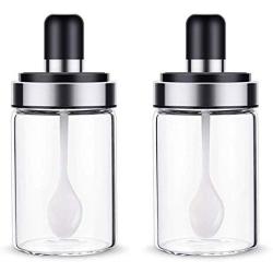TNKML Clear Glass Cruet Spice Seasoning Box Storage Container Condiment Jars Durable For Honey Pepper Salt Storage-B