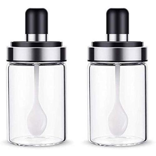TNKML Clear Glass Cruet Spice Seasoning Box Storage Container Condiment Jars Durable For Honey Pepper Salt Storage-B
