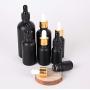 3Pcs Upscale Black Matt Coating Empty Refillable Glass Essential Oil Dropper Bottles Makeup Cosmetic Sample Container Bottle Pot with Black Cap and Glass Eye Dropper(30ml/1oz)
