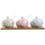 Ceramic Condiment Jar Set, Multi-purpose Spice Storage Canister With Wood Tray Lids Spoon Elegant Kitchen Condiment Pots