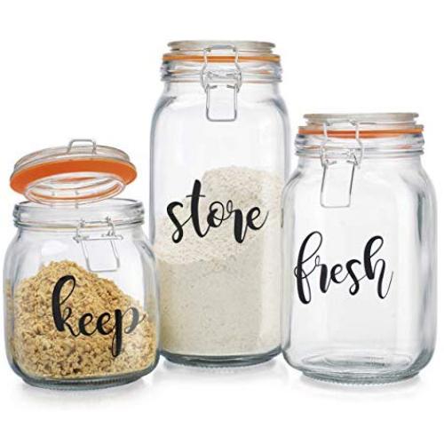 Classic Home Set of 3 Glass Canister Clear Jar with Hermetic Seal Bail & Trigger Airtight Lock for Kitchen - Food Storage Containers