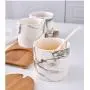 Ensemble de 3 Pots Céramiques Scandinave Moderne Style Citron, Contenants à Condiments en Porcelaine, Pots à Épices avec Couvercles et Cuillère, Plateau en Bois, Cruet Pot, pour Épices, Sucre, Café, Sel