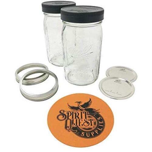 Ball Quart Mason Jars with Storage Lids and Jar Opener (32oz Wide Mouth - 2 Jar Bundle)