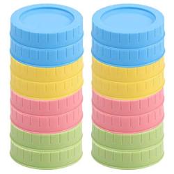 uxcell 16 Pack Colored Plastic Regular Mouth Mason Jar Lids with Sealing Rings Food Storage Caps for Mason Canning Ball Jars