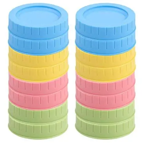Lot de 16 Couvercles en Plastique Colorés Réguliers pour Bocal Mason avec Anneaux de Joint – Caps pour Conservation Alimentaire Bocal Mason Ball Jars Lot de 16 Couvercles en Plastique Colorés Réguliers pour Bocal Mason avec Anneaux de Joint – Caps pour Conservation Alimentaire Bocal Mason Ball Jars