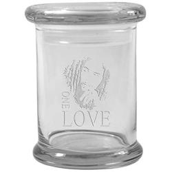 Clear 8 oz Glass Herb Stash Jar and Lid with Bob Marley Logo from Smoke Promos