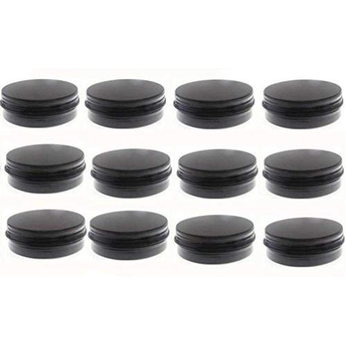 JKLcom 2 oz.Tins Black Aluminum Metal Tin Round Screw Top Lid Containers Jars Metal Storage Tin Jars Aluminum Tin Cans Travel Storage Tins,for Lip Balm DIY Cosmetics Salves,2 oz./2 Ounce/60 ML,12 Pack