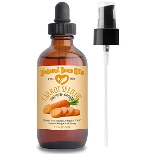 SALE! 4oz Carrot Seed Oil, 100% Pure and Natural, Cold-pressed, Organic, Moisturizer for Skin and Hair - Includes Pump & Dropper