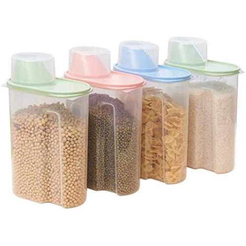 TOMYEUS 4 Pieces Cereal Containers Plastic Grains Storage Box Transparent