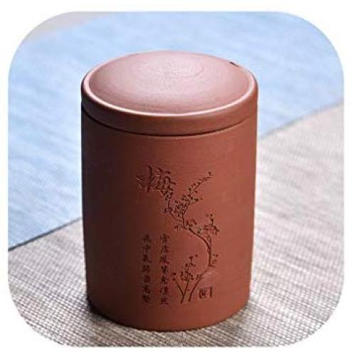 7.511Cm Chinoiserie Style Tea Canister Ceramic Cans For Spices Storage Purple Clay Tea Sealed Storage Box Tank Tea Jar Potjes,Hongsemeihua