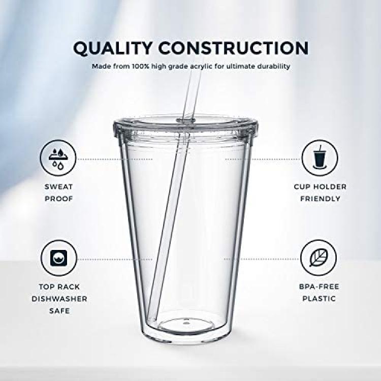 4pack Skinny Acrylic Tumblers With Lid And Straw, 16oz Double Wall