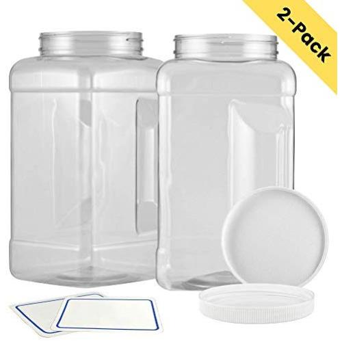 2-Pack: 1 Gallon Empty Plastic Storage Container With Wide Mouth Airtight Lid | Tall Square Clear Pinch Grip Jar | Great For Food Storage, Kitchen Pantry, Liquids | BPA Free, Chemical & Freezer Safe