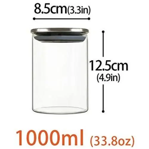 Glas-Airtight-Behälter/Lebensmittel-Aufbewahrungsglas/Glas-Aufbewahrungsbehälter mit Edelstahldeckel, Tee Kaffee Bohne Aufbewahrungskasten, 1000ml, 3 Stück