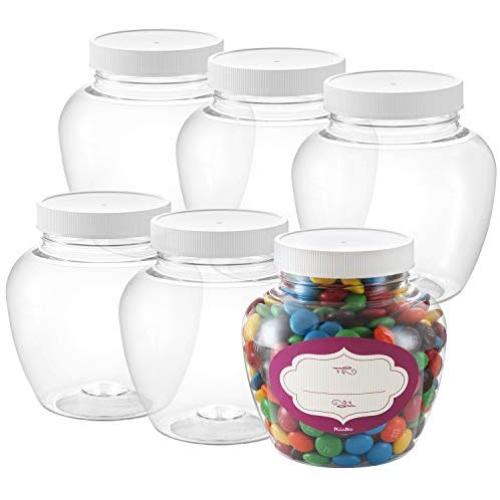 Pack of 6 - Round Clear Plastic Jars - Empty Plastic Storage containers with Lids - Plastic Jar with Air Tight Lids ? Candy Jars ? Spice Jars - Food Grade BPA Free Small Jars- (16 Oz)