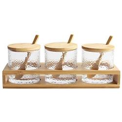 TNKML Glass Storage Tank Glass Seasoning Jar Three-Piece Seasoning Box Set Sugar Bowl Salt Shaker Glass Seasoning Jar Kitchen Supplies Spice Container-B