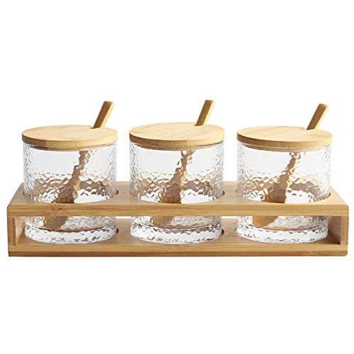 TNKML Glass Storage Tank Glass Seasoning Jar Three-Piece Seasoning Box Set Sugar Bowl Salt Shaker Glass Seasoning Jar Kitchen Supplies Spice Container-B