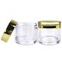 Beauticom 12 Piece 1 oz. USA Acrylic Round Clear Jars with Flat Top Lids for Creams, Lotion, Make Up, Cosmetics, Samples, Herbs, Ointment (12 Pieces Jars + Lids, GOLD)