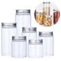 UPKOCH 6pcs Transparent Food Jar With Silver Aluminum Lids Plastic Clear Tea Jars Round Shaped Storage Container for Kitchen Dry Goods Pasta Spices (85X150mm)