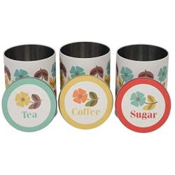 dotcomgiftshop Mid Century Poppy Design Set Of Tea Coffee Sugar Tins by dotcomgiftshop