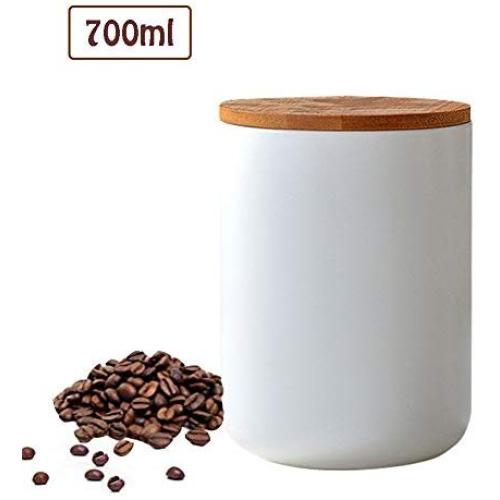 LEGOU Tea Coffee Canisters,Food Storage Jar, with Airtight Seal Bamboo Lid Ceramic Food Storage Canister for Serving Tea, Coffee, Spice and More,White,700ml