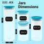 BERG & MON Stackable Glass Storage Containers with Airtight Teal Lids | Set of 4 Canisters for Kitchen Counter or Pantry Organization | Jar Set for Dry Food Ingredients | Bonus Jar Labels and Marker