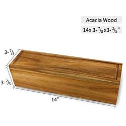 jalz jalz Large Size Tea Box Organizer for Tea Bag Storage Graphic sense of Design Natural Acacia Wood Divided Box