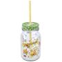 Keroppi 600ml Mason Jar Glass Drinking Mug with Straw 2-Lids for Drinks and Storage