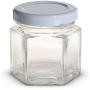 1.5 oz Hexagon Mini Glass Jars with White Lids and Labels (Pack of 24)