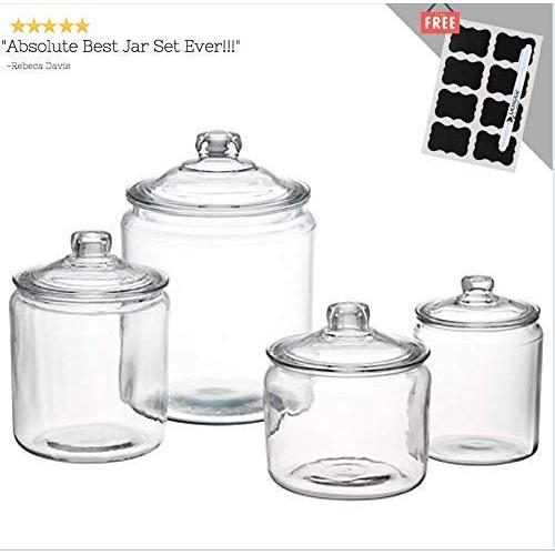 For Anchor Hocking glass jars with lids set | 4 Decorative Clear Cookie Jar Storage Containers, 2 Gallon Jar, 1 Gallon Jar, Half Gallon, and 3 Quart jar with lid | Plus Gift