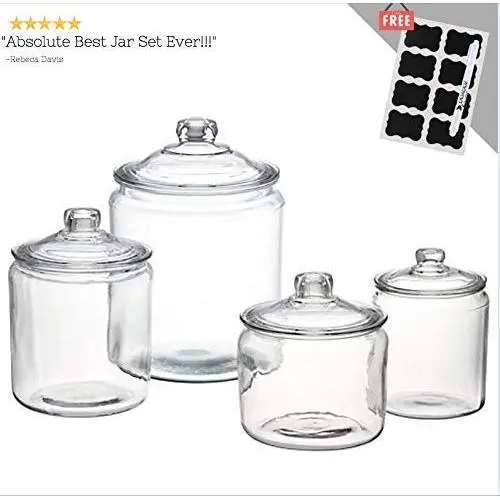 Für Anchor Hocking Glasbehälter-Set | 4 Dekorative Klare Keksdosen- und Aufbewahrungskrüger, 2 Gallonen Dose, 1 Gallonen Dose, Halbgallone und 3 Quartel Dose mit Deckel | Plus Geschenk