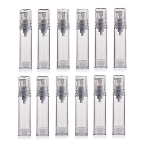 XINGZI 12PCS 10ML / 0.34oz Empty Refillable Travel Bottles PS Plastic Airless Vacuum Pump Press Bottle Jar Pot Vial Container For Cosmetic Makeup Serums Cream Lotion Toiletries Liquid