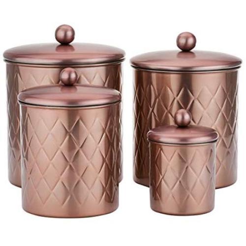Old Dutch 1863RG 4 Pc. Rose Gold Embossed Diamond, 4, 3, 2, Qt Canister Set, 11.5Qt,