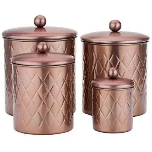 Ensemble de bocaux Old Dutch 1863RG 4 pièces, Or Rose, Gravé Diamant, 4, 3, 2, 4 Qt, 11.5 Qt. Ensemble de bocaux Old Dutch 1863RG 4 pièces, Or Rose, Gravé Diamant, 4, 3, 2, 4 Qt, 11.5 Qt.