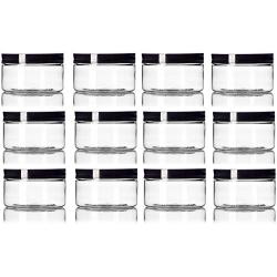 2 oz Clear Straight Sided Plastic Jar with Black Smooth Lid - Pack of 12