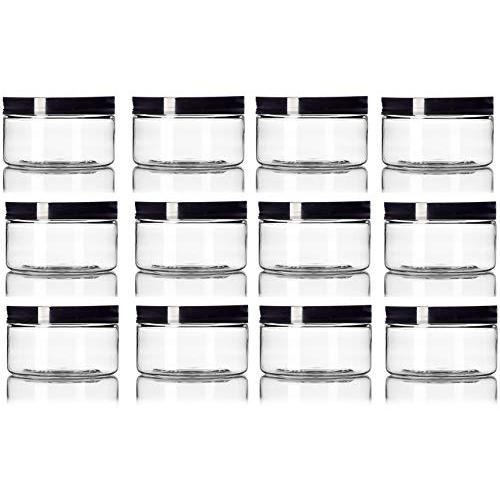 2 oz Clear Straight Sided Plastic Jar with Black Smooth Lid - Pack of 12