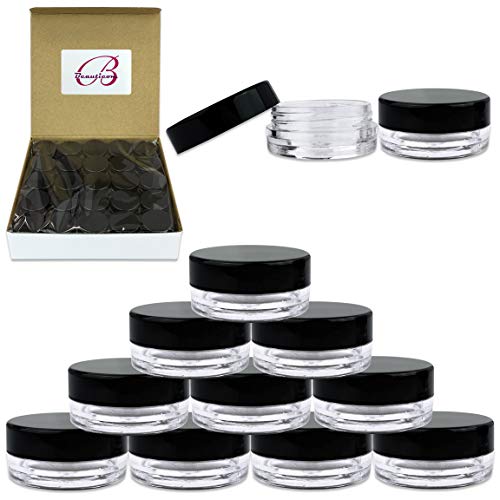 (50 Pcs) Beauticom 3G/3ML Round Clear Jars with Black Lids for Pills, Medication, Ointments and Other Beauty and Health Aids - BPA Free