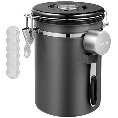 Conteneur à Café Veken, Acier Inoxydable, Étanch, avec Suiveur de Date et Cuillère pour les Graines, les Poudres, le Thé, la Farine, les Céréales, le Sucre, 22OZ, Gris Conteneur à Café Veken, Acier Inoxydable, Étanch, avec Suiveur de Date et Cuillère pour les Graines, les Poudres, le Thé, la Farine, les Céréales, le Sucre, 22OZ, Gris